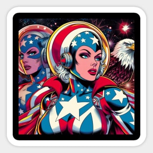 America: Female Comic Book Superhero USA 4th of July Sticker